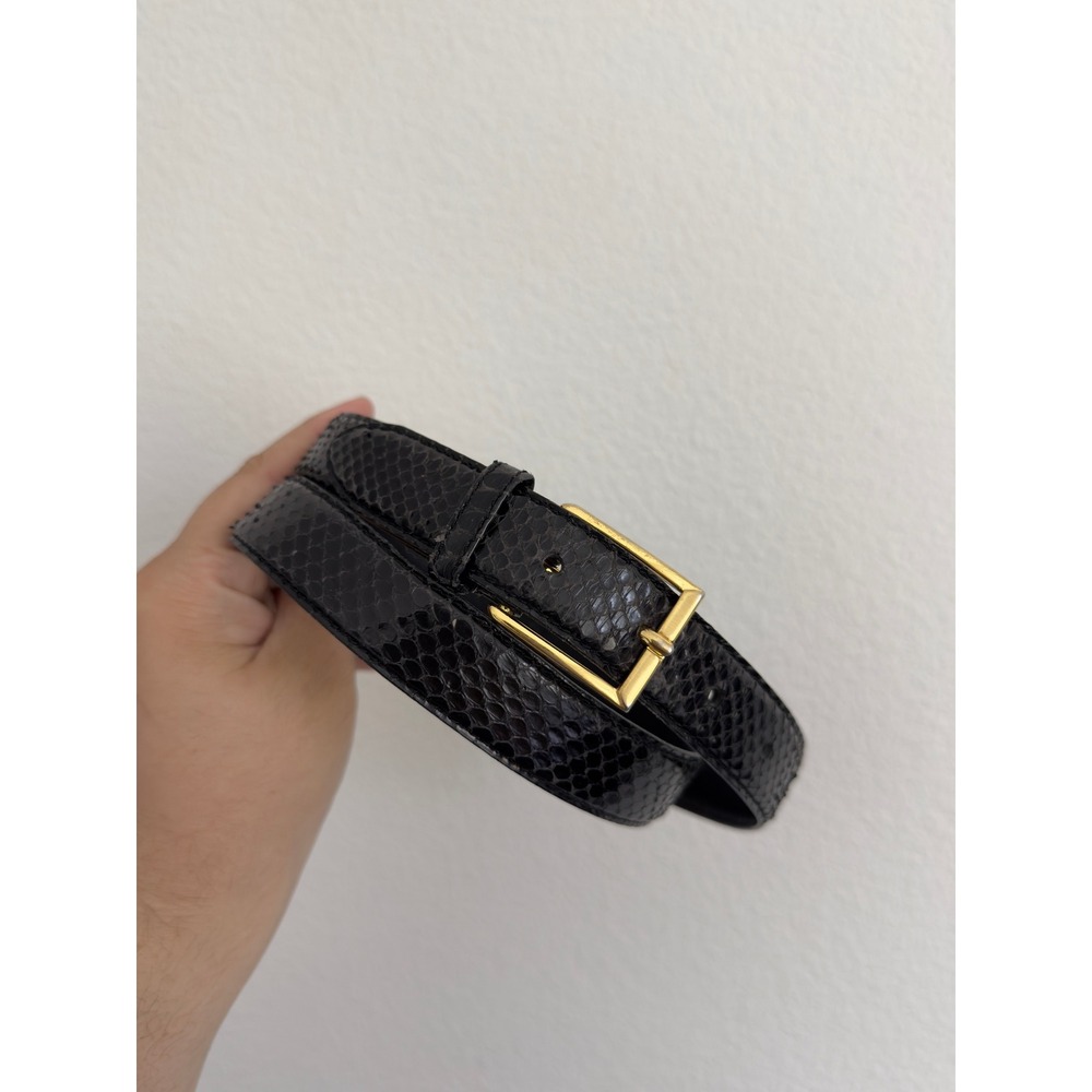 Austin Grey Snakeskin Belt 34 Black Luxury Gold Solid Brass Buckle Exotic Skin